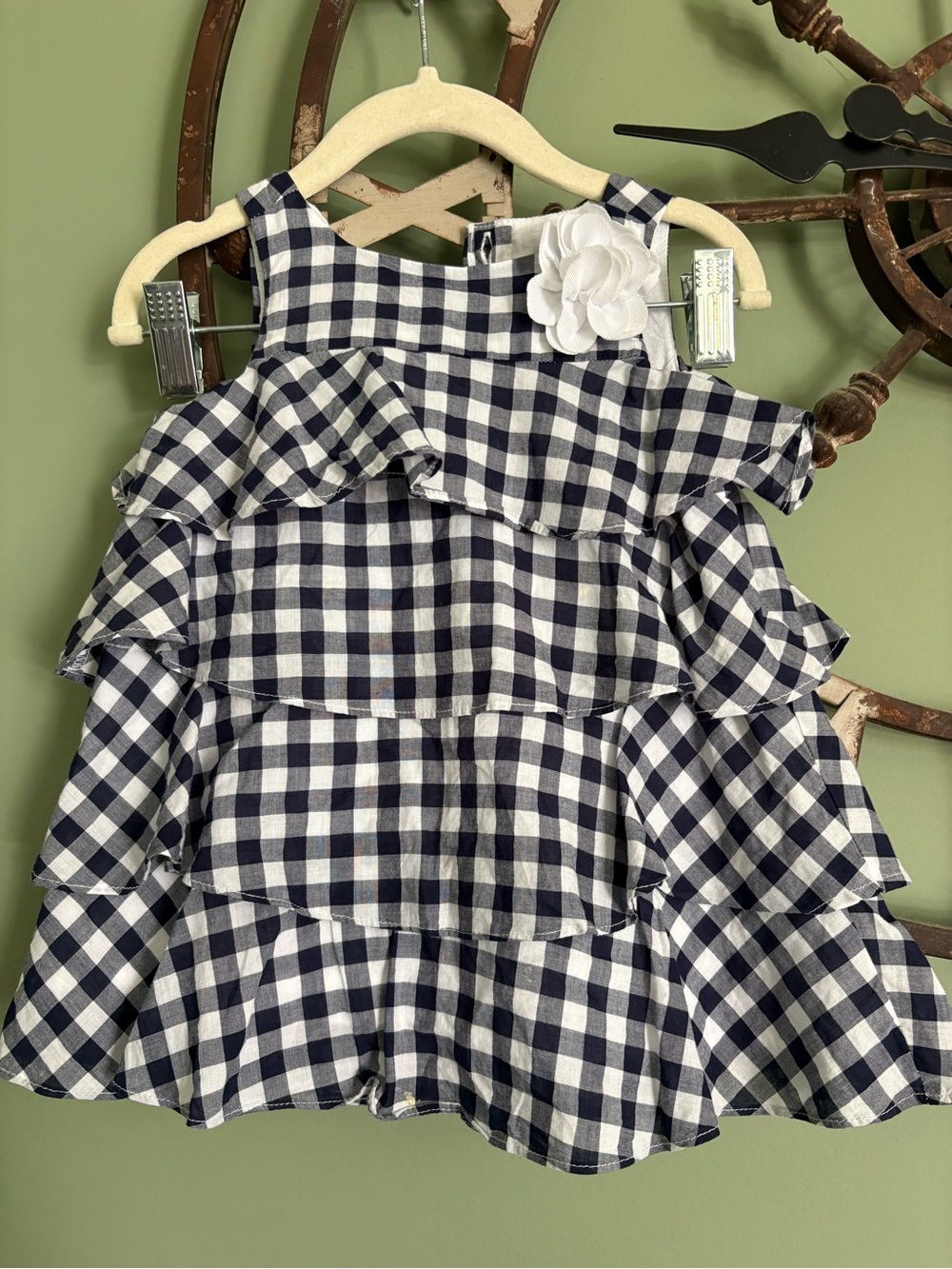 Janie and Jack Navy and White Gingham Ruffle Toddler Dress 6-12 month